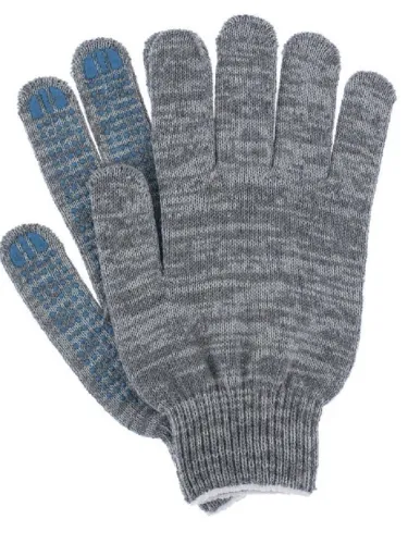 Перчатки защитные рабочие 5-ти нитковые с эластичной манжетой из х/б и ПВХ с точкой, серые / защита рук