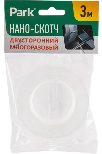 Клейкая лента PARK / Парк Нано-скотч двусторонняя многоразовая, акрил, прозрачная, ширина 30мм, длина 3м