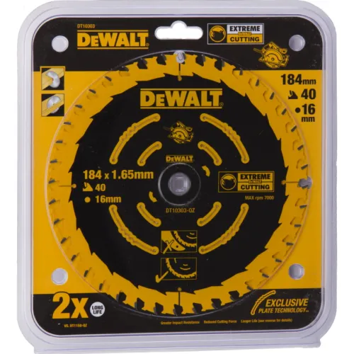 Диск пильный DeWalt / Девальт Extreme по дереву, твердосплавный, зубья 40шт., диаметр 184мм, посадочный 16мм / расходные материалы и оснастка