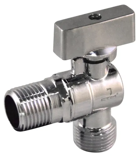 Кран шаровый для воды СТМ угловой для бытовых приборов, штуцер-штуцер, бабочка, латунь, цвет серый, резьба 1/2" / запорная арматура