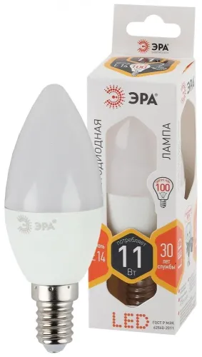 Лампочка светодиодная ЭРА B35 свечка, Е14, 2700К, 880Лм, теплый свет, 220В, 11Вт / освещение