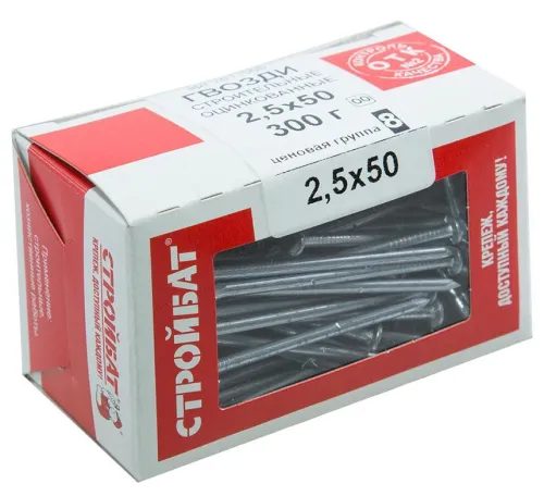 Гвозди строительные Стройбат оцинкованные, стальные, 2.5×50мм, 0.3кг / крепеж и фурнитура