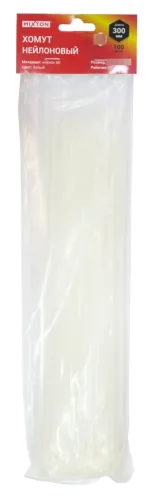 Хомут стяжка MIXTON / Микстон нейлоновый, белый, 4.6×300мм, 100шт. / крепеж