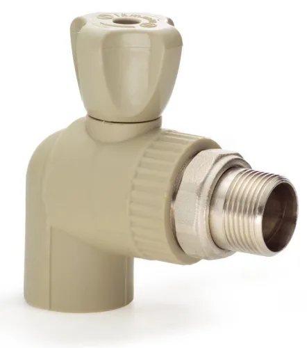 Кран шаровый для воды Lammin / Ламмин PREMIUM радиаторный угловой, полипропилен, серый, резьба 3/4", диаметр трубы 25мм / запорная арматура