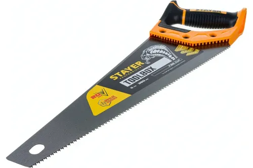 Ножовка по дереву Stayer / Стайер многоцелевая, с двухкомпонентной D-образной рукояткой, из стали, лезвие 350мм / ручной инструмент