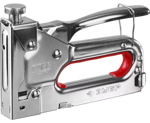 Степлер строительный Зубр Мастер с регулировкой силы удара, в стальном корпусе с прорезиненной рукояткой, серебристый, скобы тип 53 / инструменты