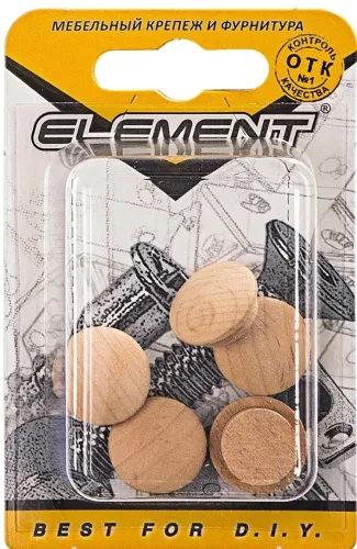 Заглушка декоративная Element / Элемент для скрытия отверстий, деревянная, цвет бук, 12мм, 5шт. / строительство и ремонт