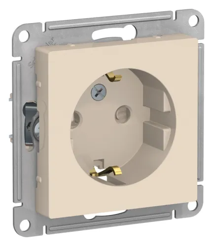 Розетка Schneider Electric / Шнайдер Электрик Atlas Design ATN000245 1-местная, с заземлением, с защитными шторками, из пластика, цвет бежевый, 71×71×42мм, 16А, IP20