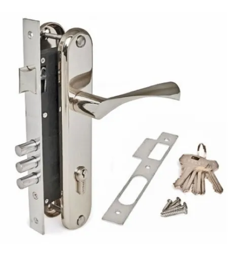 Замок врезной Apecs / Апекс ЗВ 2223 CR/60 цилиндровый, с защелкой и ручкой, в металлическом корпусе, цвет хром, размер 240×70×22мм / фурнитура