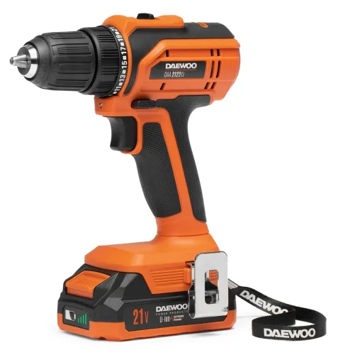 Дрель-шуруповерт аккумуляторная DAEWOO / Дэу DAA 2122Li с подсветкой, в кейсе, 21В, Li-Ion 2А/ч, 38Нм, 2 скорости / электроинструмент