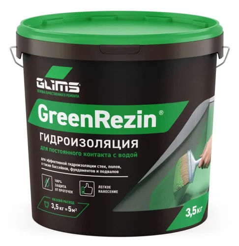Герметик акриловый GLIMS GreenResin, серо-зеленый, 3.5кг