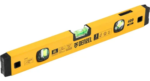 Уровень строительный Denzel / Дензел магнитный, фрезерованный, 3 глазка, из алюминиевого сплава, длиной 40см / измерительный инструмент