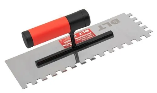 Шпатель зубчатый DLT / ДЛТ для штукатурно-отделочных работ, из нержавеющей стали, серый, 280×110мм / гребенка