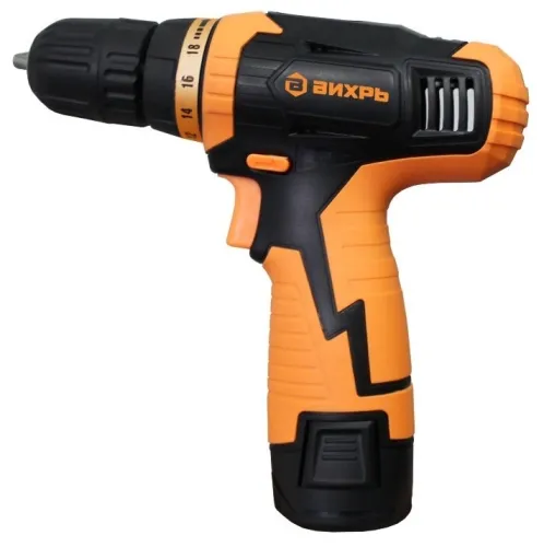 Дрель-шуруповерт аккумуляторная Вихрь ДА-12Л-2 с 1 аккумулятором, 12В, Li-Ion 2А/ч, 20Нм, 2 скорости / электроинструмент