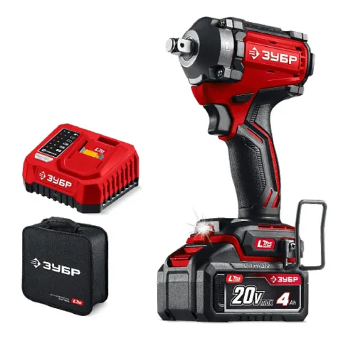 Гайковерт Зубр бесщеточный ударный, 20В, Li-Ion, 4Ач, 500Нм