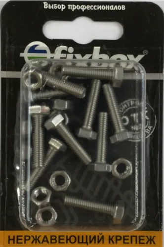 Болт Fixbox / Фиксбокс с гайкой из нержавеющей стали, DIN933, 5×20мм, 10шт. / крепеж