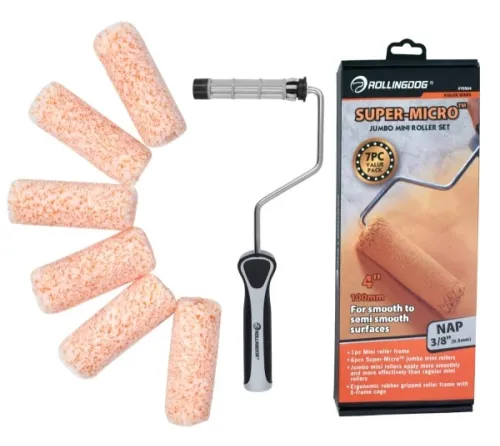 Набор валиков Rollingdog / Ролингдог SUPER-MICRO с бюгелем для малярных работ, из микрофибры, ворс 9.5мм, крепление 6мм, длина 20мм, 6шт. / инструменты