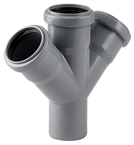 Крестовина Lammin / Ламмин раструбная, одноплоскостная, для внутренней канализации, из полипропилена, серая, размером 50х50мм, 45° / водоотведение