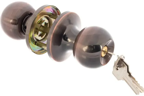 Защелка дверная AVERS / Аверс Blister 6072-01-АС ручка-кноб шарообразная, с ключом и фиксатором, из стали, медная / фурнитура для мебели