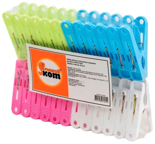 Прищепки Рыжий кот PEG-P-S/24 бельевые, пластиковые, разноцветные, в упаковке 24шт. / товары для дома