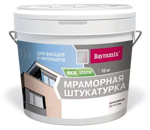Декоративная штукатурка Bayramix / Байрамикс Eco Stone мраморная, фактурная, для внутренних и наружных работ, акриловая, коричневая, 15кг / строительные смеси