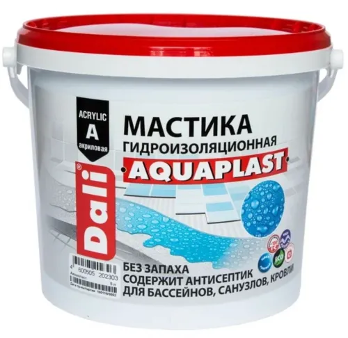 Мастика гидроизоляционная Dali / Дали AQUAPLAST универсальная, для наружных и внутренних работ, акриловая, объемом 5л / стройматериалы