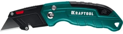 Нож строительный KRAFTOOL / Крафтул Helfer тип F24 складной с трапециевидным лезвием, из стали SK5, зеленый, 150мм / инструменты