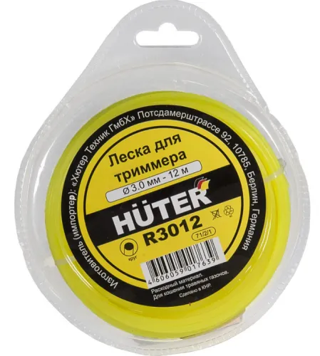 Леска для триммера HUTER R3012 круг, нейлон, 3мм, 12м