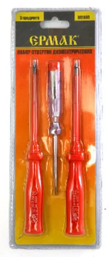 Набор отверток Ермак, диэлектрические, с индикатором, из CrV стали и пластика, 3шт. / инструменты