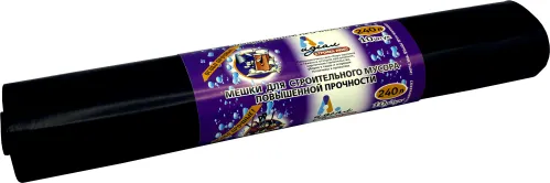 Мешки мусорные Идеал Стройка Люкс повышенной прочности, для строительного мусора, из ПВД, черные, 240л, в рулоне 10шт. / хозяйственные товары