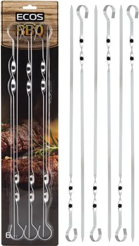 Набор шампуров ECOS / Экос ND-300D 999621 плоские, с витком, стальные, 6шт. / отдых и пикник