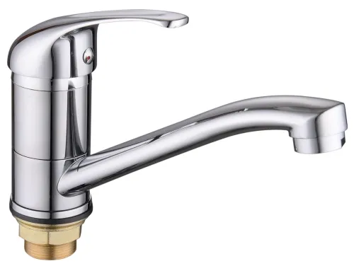 Смеситель Lucky Tap / Лаки Тап KS-3015-15-39 для кухни, однорычажный, с гайкой, из латуни, цвет хром, излив 148мм / сантехника