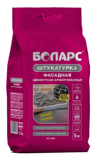 Декоративная штукатурка Боларс фасадная для внутренних и наружных работ, цементная, серая, 5кг / строительные смеси