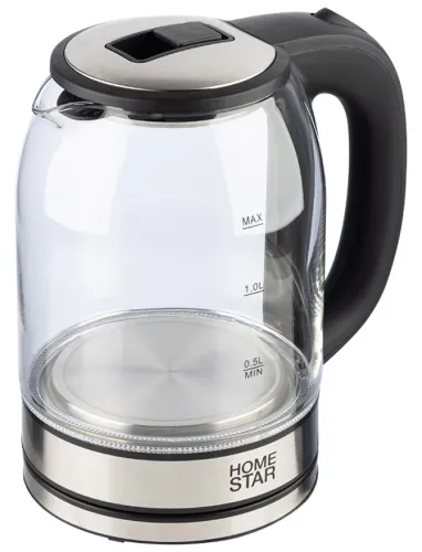 Чайник электрический HomeStar / ХоумСтар HS-1042 с подсветкой, в корпусе из термостойкого стекла, черный, 1.8л, 1500Вт / товары для дома