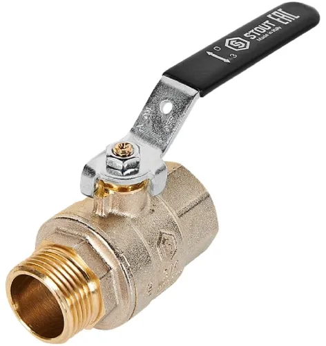 Кран шаровый для воды Stout / Стаут прямой полнопроходной, ручка рычаг, латунь, цвет желтый, резьба 3/4" / запорная арматура