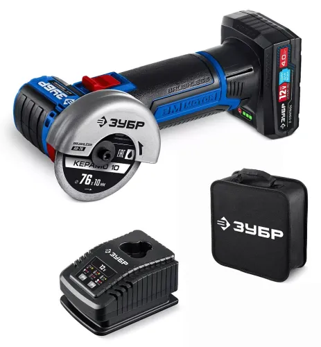 Шлифмашина угловая Зубр AB-76-41, аккумуляторная, диск 76мм