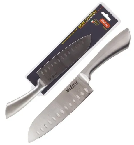 Кухонный нож Mallony / Маллони MAL-01M сантоку цельнометаллический из нержавеющей стали, лезвие 18см, 1шт. / кухонные принадлежности