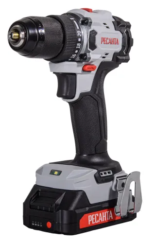 Дрель-шуруповерт аккумуляторная Ресанта ДА-20-2ЛК-БП с 2 аккумуляторами, в кейсе, 20В, Li-Ion 2А/ч, 70Нм, 2 скорости / электроинструмент