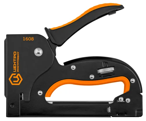 Степлер строительный ЦентроИнструмент с регулировкой удара, в металлическом корпусе с прорезиненной рукояткой, цвет черный, скобы тип 53 / инструменты