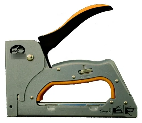 Степлер строительный 888 с регулировкой удара, в металлическом корпусе с резиновыми вставками, серый, скобы тип 53 / инструменты