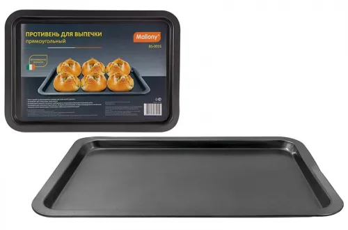Противень Mallony / Маллони BS-001S для запекания, прямоугольный, с антипригарным покрытием, стальной, серый, размером 38х26.7х1.6см / товары для кухни
