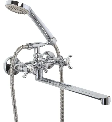 Смеситель Lucky Tap / Лаки Тап BBD-2006-35L-61 для ванной, двуручковый, из латуни, цвет хром, излив 350мм, под отверстие диаметром 65мм / сантехника