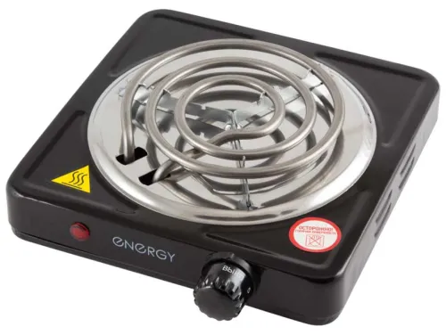 Электрическая плита Energy / Энерджи EN-902В настольная, стальная, с одной конфоркой 140мм, черная, 1000Вт / товары для дома