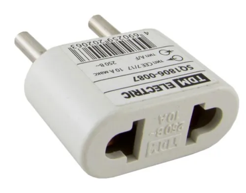 Переходник для розетки TDM Electric / ТДМ Электрик плоский, из самозатухающего АБС-пластика, контакты из фосфористой бронзы, белый, 250В, 10А, IP20 / электрика