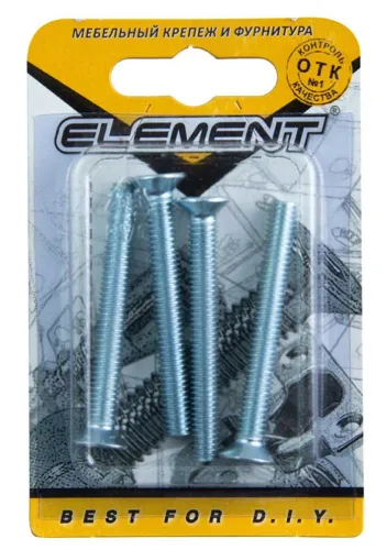 Винт Стройбат мебельный с потайной головкой оцинкованный, стальной, белый, 6×50мм, резьба М6, 4шт. / крепеж