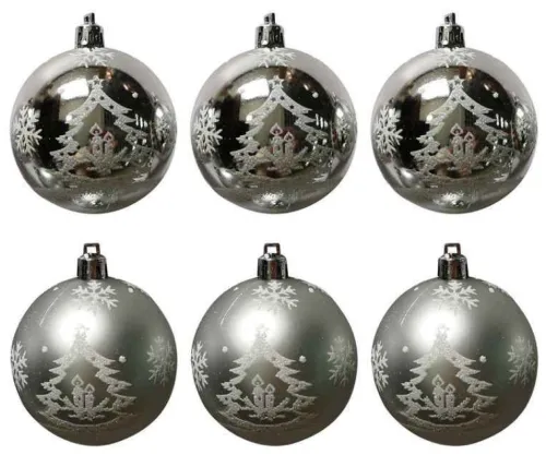 Елочные шары Волшебная Страна Елочка серебряные 6см 6шт