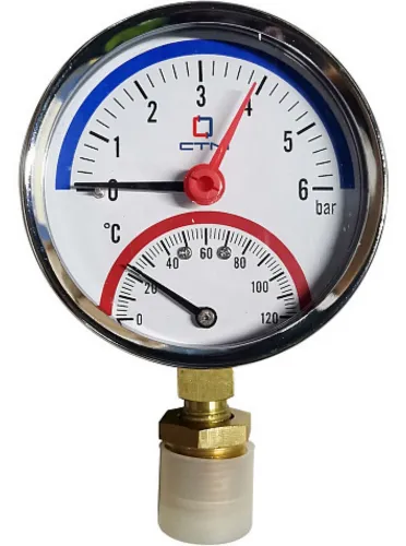 Манометр давления воды СТМ 14R06 аксиального подключения, термо, механический, из стекла и стали, 6бар, 1/4дюйма / измерительные инструменты