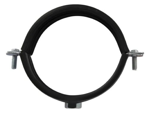 Хомут сантехнический FT / ФТ для труб диаметром 107-115мм (4") с резиновым уплотнением и гайкой, из оцинкованной стали / крепеж