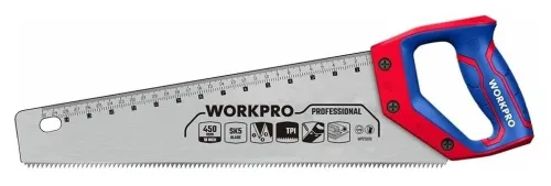 Ножовка по дереву WORKPRO / Воркпро 7TPI с D-образной рукояткой, из стали SK5, 450мм / ручной инструмент