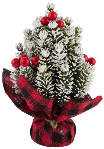 Украшение Волшебная страна Елка заснеженная в букете, декоративное, новогоднее, зеленое, 15х9см / товары для праздников